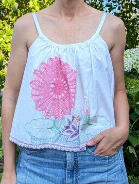 1 of 1 REFASHIONED TANK made from a vintage pillowcase S M